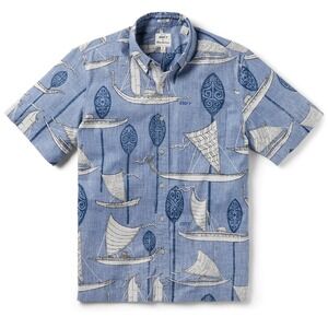 Eddy Y x Reyn Spooner Blue South Pacific Voyagers Button Down Aloha Shirt - XXL